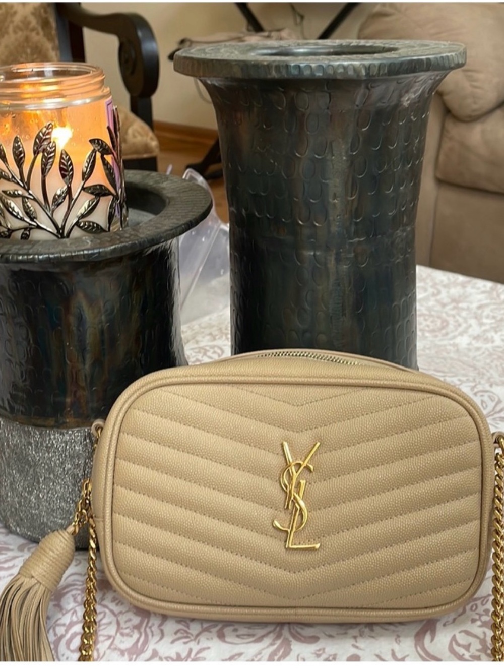 YSL calfskin quilted chevron crossbody bag